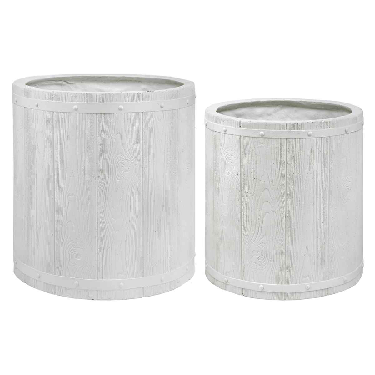 プランター ファーバー 木調FRPプランター 幅40cm 幅50cm 丸型 大小2個セット ( プランターカバー ラウンド 植木鉢 鉢 底穴 屋外 外 家庭菜園 寄せ植え ポット 鉢カバー 鉢植え 屋内 円形 大型プランター 水抜き穴 大型 花 ) 【ホワイト】 ホワイト
