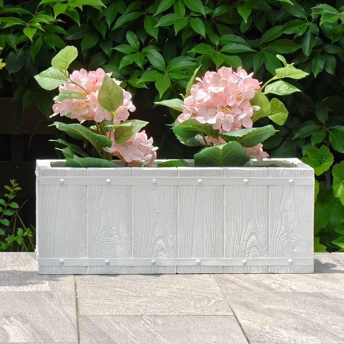 プランター ファーバー 木調FRPプランター 幅60cm 長角 ( プランターカバー ラウンド 植木鉢 鉢 底穴 屋外 外 家庭菜園 寄せ植え おしゃれ ポット 鉢カバー 鉢植え 屋内 角型 長方形 大型プランター 水抜き穴 大型 花 ) 【ホワイト】 ホワイト