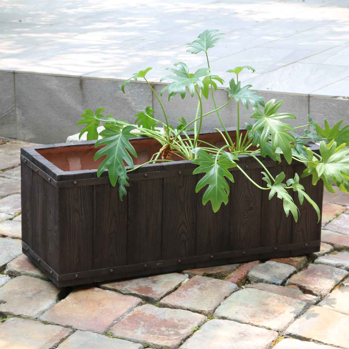 プランター ファーバー 木調FRPプランター 幅80cm 長角 ( プランターカバー ラウンド 植木鉢 鉢 底穴 屋外 外 家庭菜園 寄せ植え おしゃれ ポット 鉢カバー 鉢植え 屋内 角型 長方形 大型プランター 水抜き穴 大型 花 ) 【ホワイト】 ホワイト