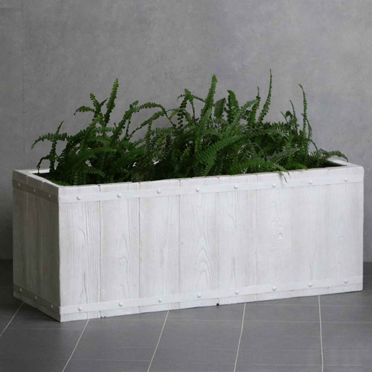 プランター ファーバー 木調FRPプランター 幅80cm 長角 ( プランターカバー ラウンド 植木鉢 鉢 底穴 屋外 外 家庭菜園 寄せ植え おしゃれ ポット 鉢カバー 鉢植え 屋内 角型 長方形 大型プランター 水抜き穴 大型 花 ) 【ホワイト】 ホワイト