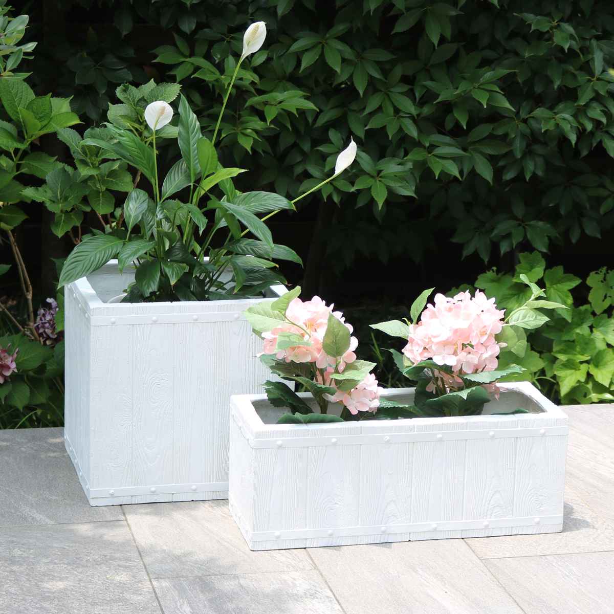 プランター ファーバー 木調FRPプランター 幅80cm 長角 ( プランターカバー ラウンド 植木鉢 鉢 底穴 屋外 外 家庭菜園 寄せ植え おしゃれ ポット 鉢カバー 鉢植え 屋内 角型 長方形 大型プランター 水抜き穴 大型 花 ) 【ホワイト】 ホワイト