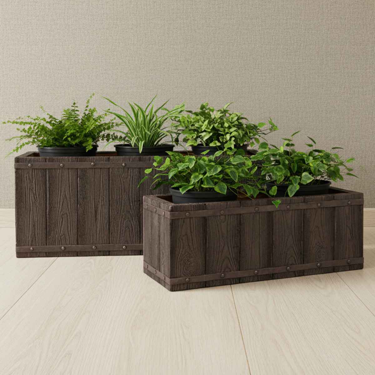 プランター ファーバー 木調FRPプランター 幅80cm 長角 ( プランターカバー ラウンド 植木鉢 鉢 底穴 屋外 外 家庭菜園 寄せ植え おしゃれ ポット 鉢カバー 鉢植え 屋内 角型 長方形 大型プランター 水抜き穴 大型 花 ) 【ホワイト】 ホワイト