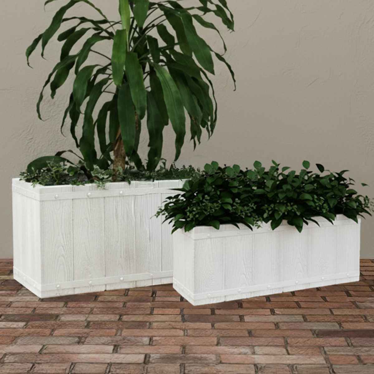 プランター ファーバー 木調FRPプランター 幅60cm 幅80cm 長角 大小2個セット ( プランターカバー ラウンド 植木鉢 鉢 底穴 屋外 外 家庭菜園 寄せ植え ポット 鉢カバー 鉢植え 屋内 角型 長方形 大型プランター 水抜き穴 大型 花 ) 【ホワイト】 ホワイト