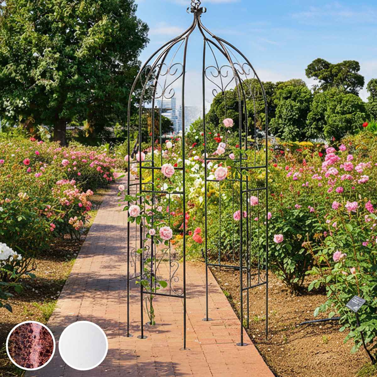 アーチ アイアンハーフアーチオベリスクキット ( ガーデンフェンス ハーフアーチ フェンス アイアン 柵 園芸 エクステリア 雑貨 花壇 庭 ベランダ バルコニー ガーデニング アイアンガーデンフェンス オベリスク ) 【ダークブロンズ】