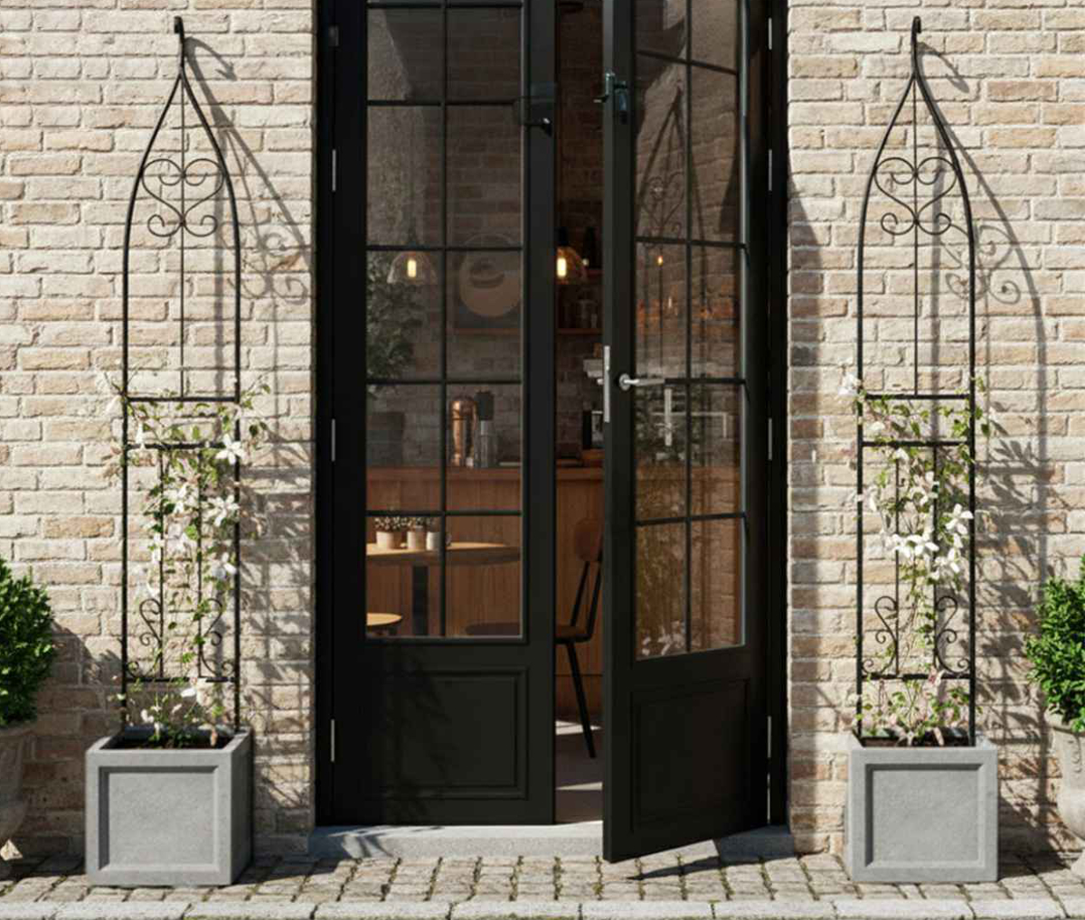 アーチ アイアンハーフアーチオベリスクキット ( ガーデンフェンス ハーフアーチ フェンス アイアン 柵 園芸 エクステリア 雑貨 花壇 庭 ベランダ バルコニー ガーデニング アイアンガーデンフェンス オベリスク ) 【ホワイト】 ホワイト