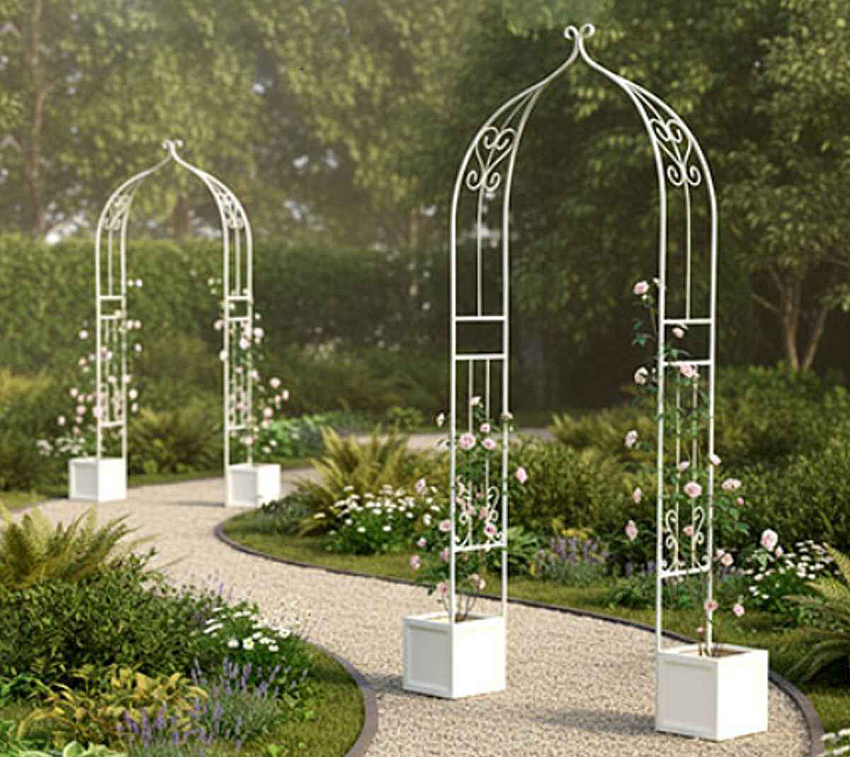 アーチ アイアンハーフアーチオベリスクキット ( ガーデンフェンス ハーフアーチ フェンス アイアン 柵 園芸 エクステリア 雑貨 花壇 庭 ベランダ バルコニー ガーデニング アイアンガーデンフェンス オベリスク ) 【ホワイト】 ホワイト