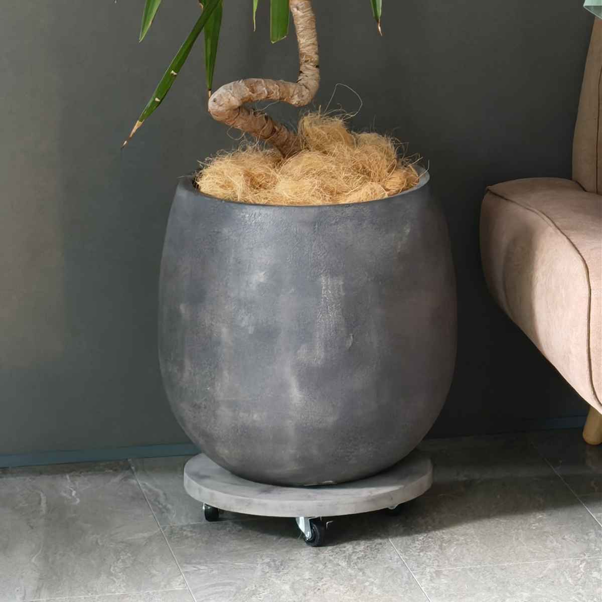 プランター セメント製キャスター付きプランターキャリー36cm 2台組 ( 花台 プランター台 フラワーラック 飾り台 プランターラック フラワー スタンド 室内 飾る 台 脚付き 置く 植物 観葉植物 花 園芸 インテリア ) 【グレー】 グレー
