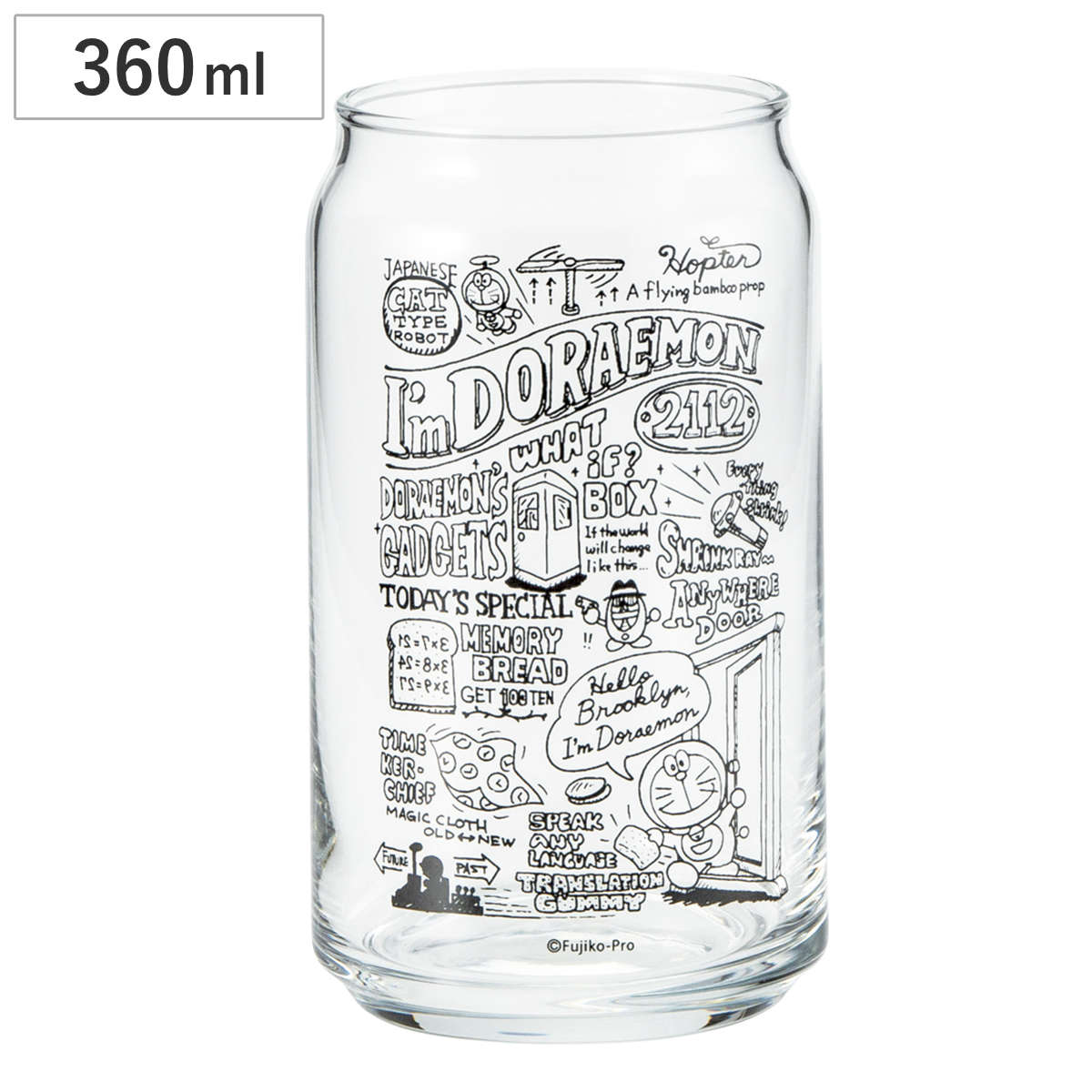 グラス 360ml 缶型グラス ドラえもん （ ガラス 日本製 コップ タンブラー キャラクター かわいい 缶デザイン 缶風 モノクロ ）