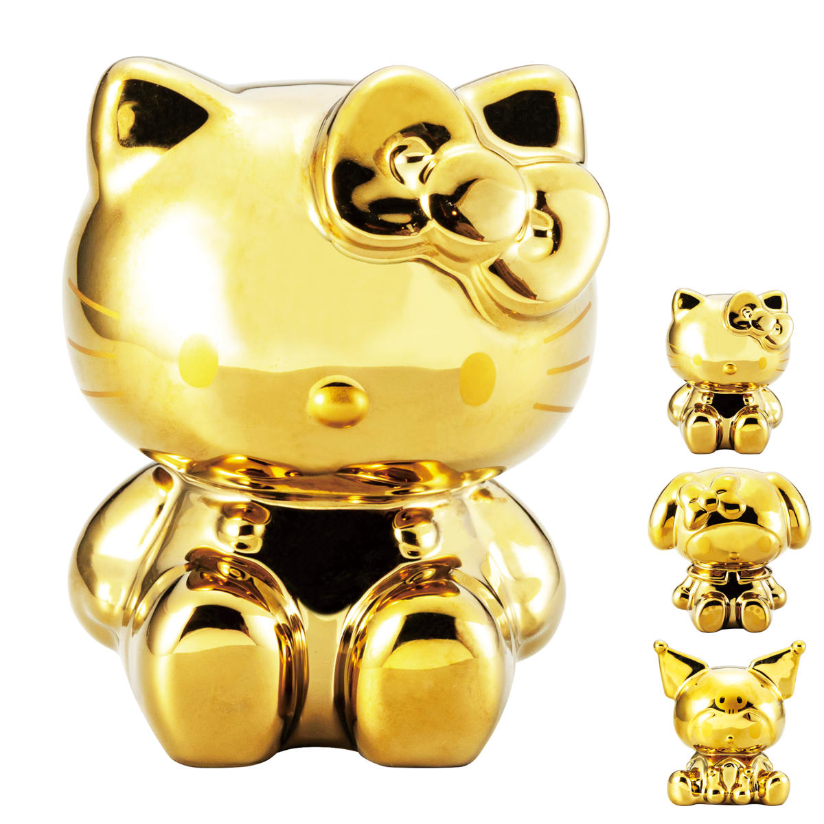 貯金箱 ゴールド サンリオ マネーバンク ( クロミ シナモロール キティ マイメロ グッズ 貯金 子供 陶器 かわいい キャラクター 小学生 お金 金運 インテリア マネーボックス コイン お小遣い おこづかい 管理 ) 【シナモン】