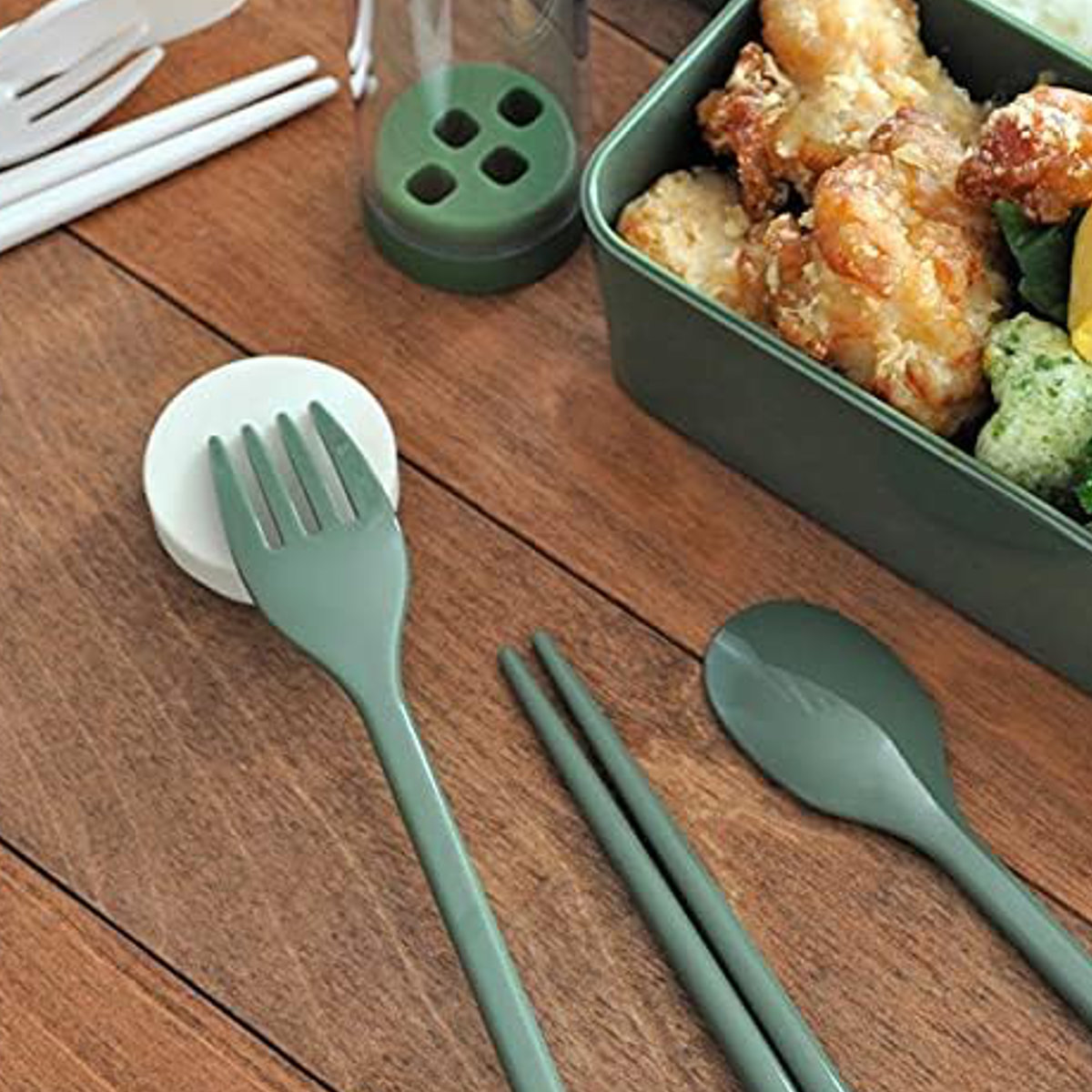 ポータブルカトラリーセット 箸 スプーン ( カトラリー お弁当 お箸 フォーク 携帯 プラスチック 食洗機対応 食洗機OK キャンプ エコ アウトドア 持ち運び おしゃれ 通勤 通学 ) 【カーキ】 カーキ