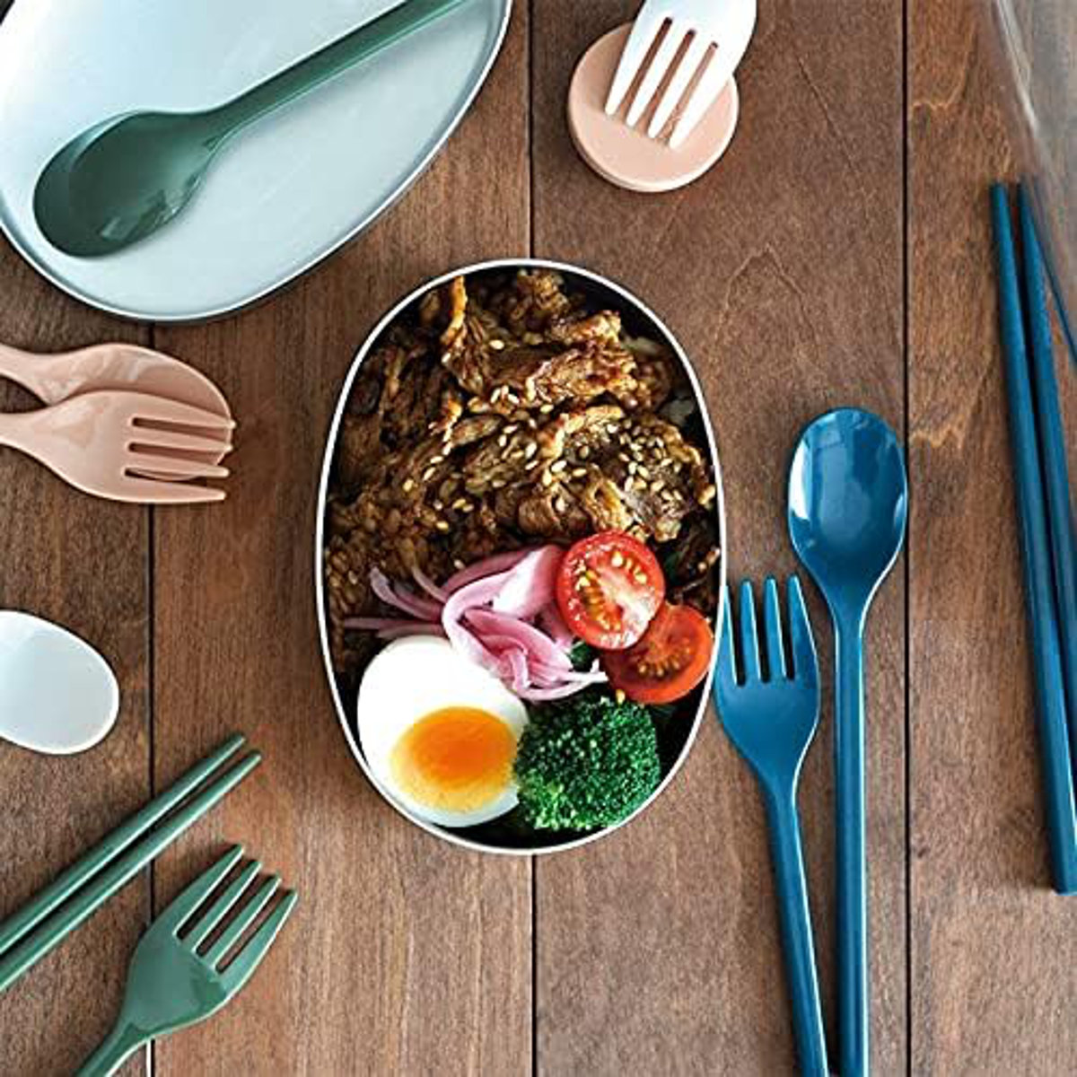 ポータブルカトラリーセット 箸 スプーン ( カトラリー お弁当 お箸 フォーク 携帯 プラスチック 食洗機対応 食洗機OK キャンプ エコ アウトドア 持ち運び おしゃれ 通勤 通学 ) 【カーキ】 カーキ