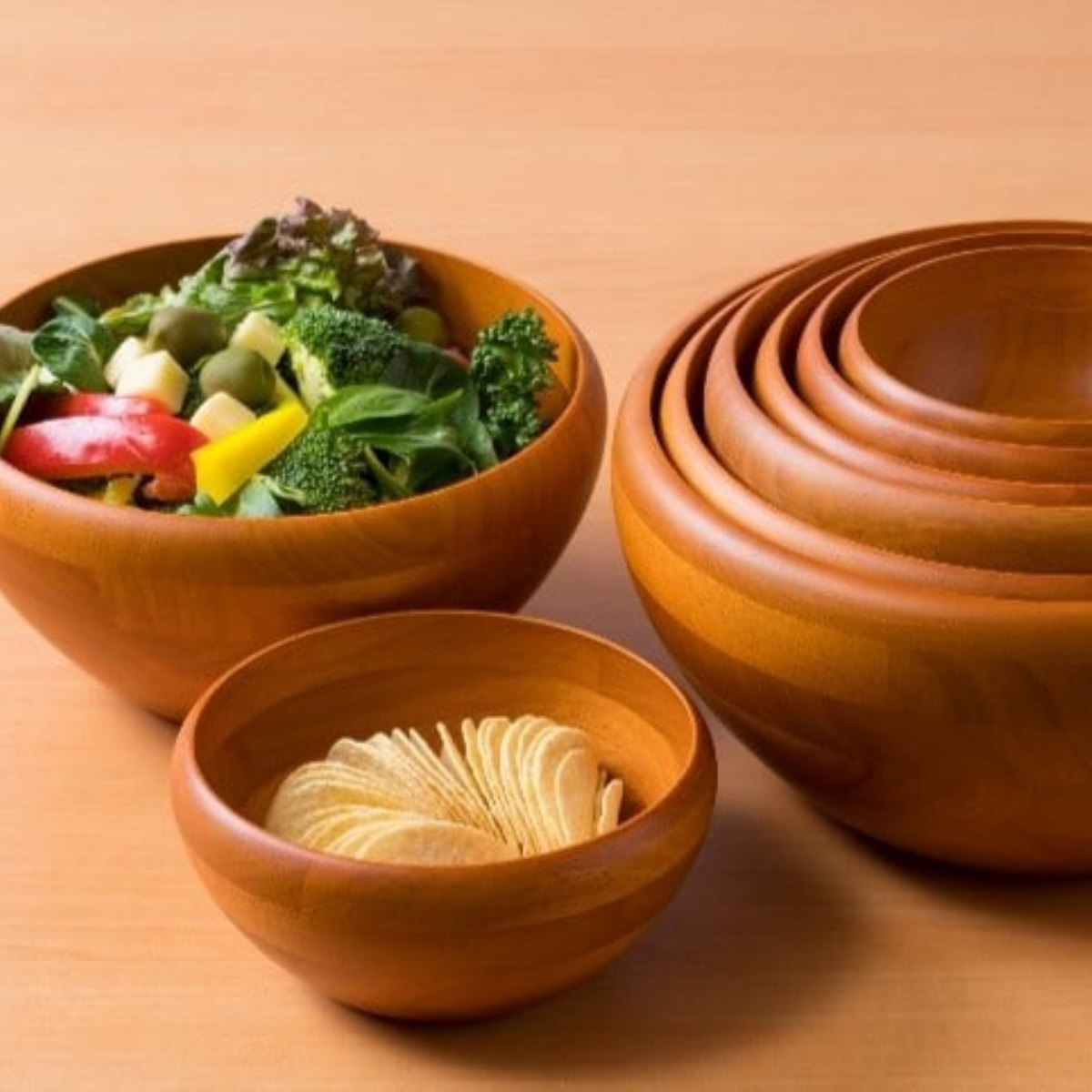 ボウル 鉄鉢 サラダボール 幅20.5cm ( 木製 器 うつわ 鉢 お椀 木製食器 サラダボウル 木製ボウル 盛鉢 おしゃれ かわいい 北欧 北欧風 サラダ 取り分け フルーツ おやつ 菓子皿 ポップコーン 大きい )