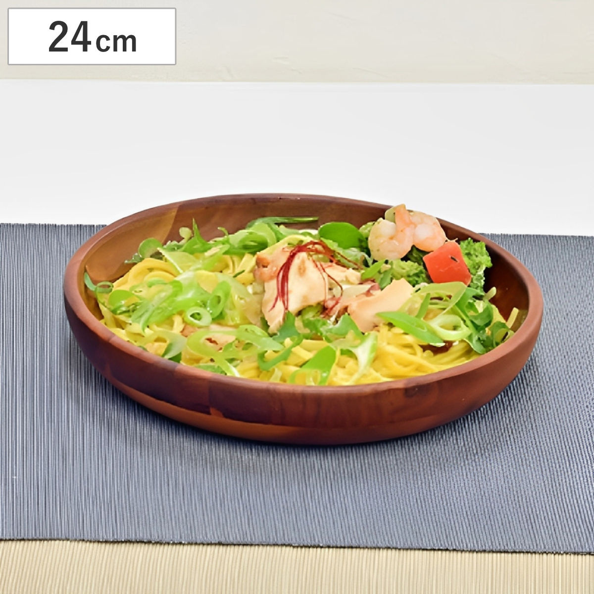 ボウル 浅型 ウッドボウル 24cm ブラウン ( 木製 鉢 器 うつわ 深皿 カレー皿 パスタ皿 おしゃれ かわいい 北欧 北欧風 軽い 割れにくい カレー パスタ ワンプレート )