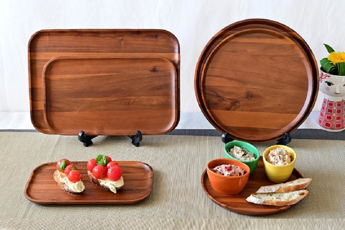 プレート アカシア スタッキング ラウンド M 直径25cm ( 木製 天然木 丸型 丸 木製プレート 木製トレー おしゃれ 北欧 北欧風 トレー トレイ キッチントレイ 積み重ね モーニングプレート パン トースト チーズ おつまみ )