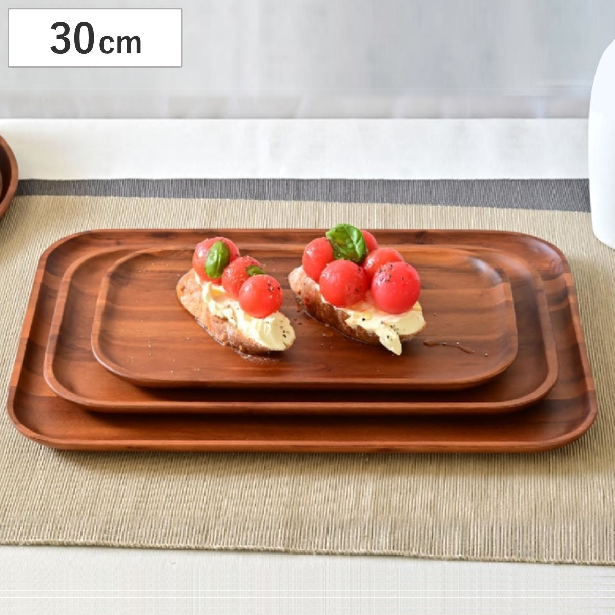 プレート アカシア スタッキング Rec. トレイ M 幅30cm ( 木製 皿 お皿 おしゃれ かわいい 北欧 北欧風 木製プレート 木製トレー トレー キッチントレー キッチントレイ 積み重ね モーニングプレート パン トースト チーズ )