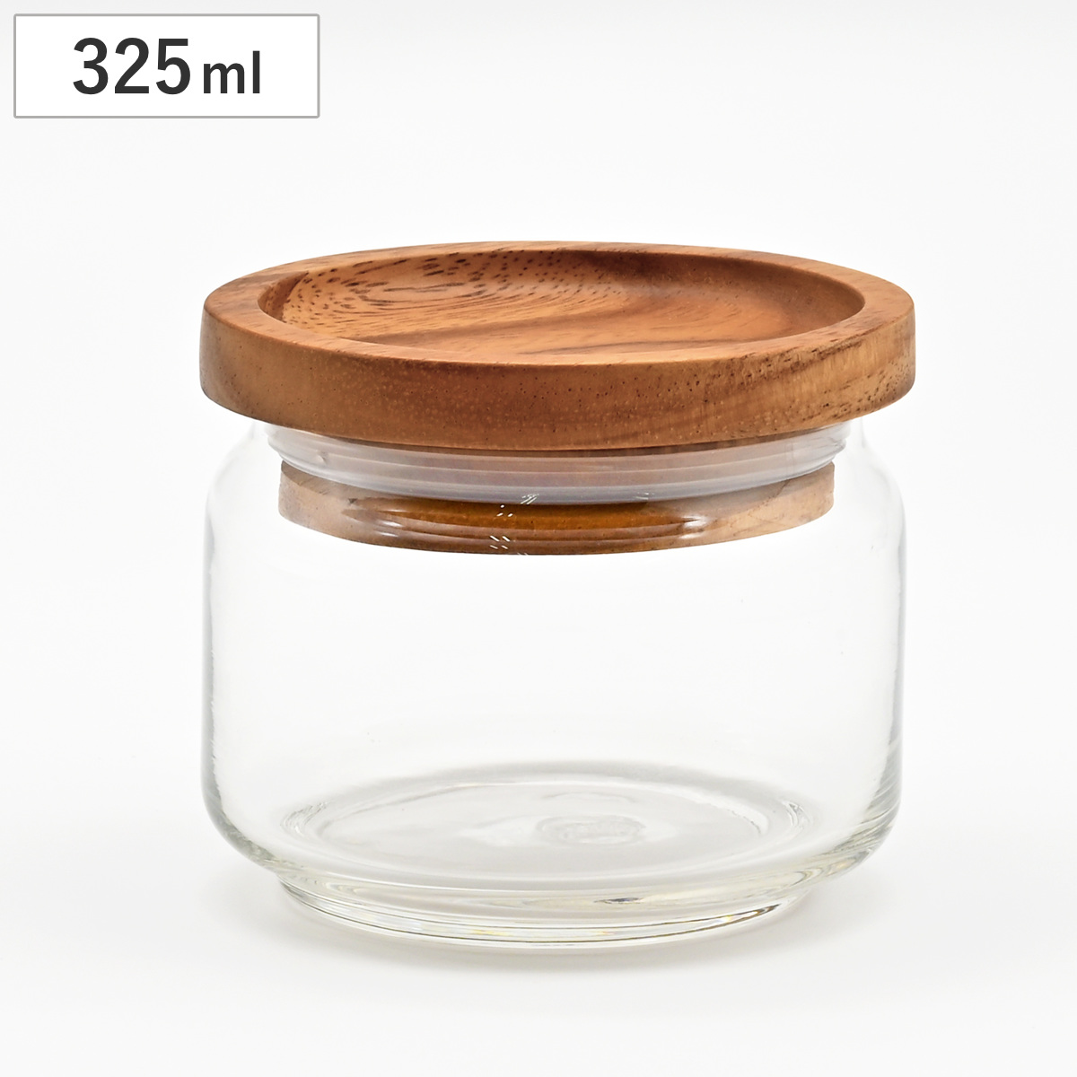 保存容器 ガラスジャー 325ml 天然木 アカシア （ キャニスター 保存瓶 ガラス 木蓋 木製フタ 密閉容器 ガラス保存瓶 びん スタッキング ガラス容器 透明 丸型 お菓子 スパイス 小物入れ おしゃれ ）
