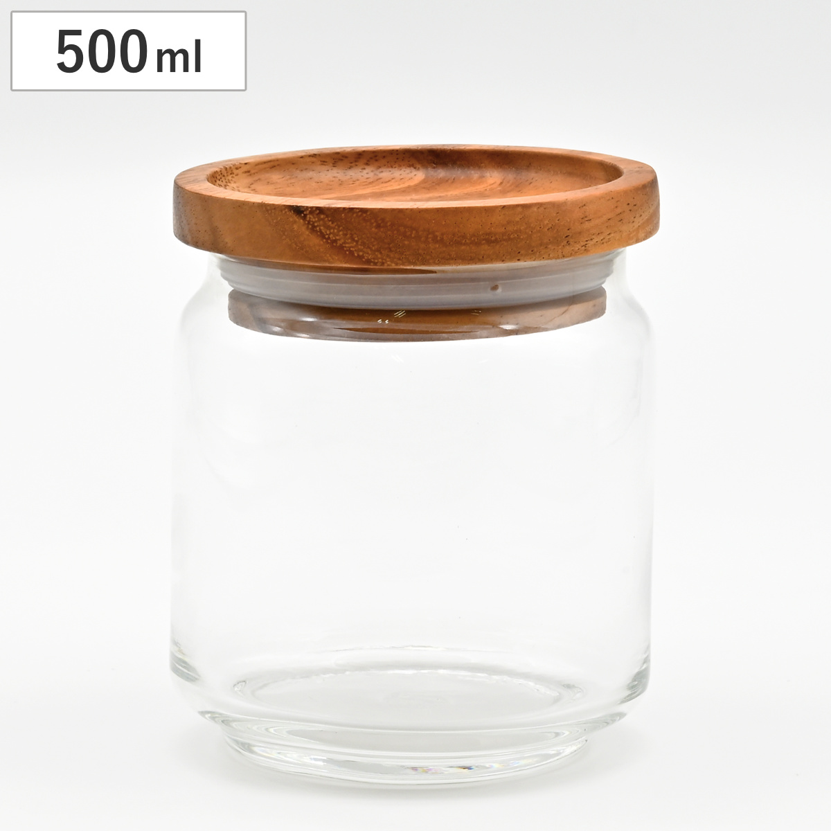 保存容器 ガラスジャー 500ml 天然木 アカシア （ キャニスター 保存瓶 ガラス 木蓋 木製フタ 密閉容器 ガラス保存瓶 びん スタッキング ガラス容器 透明 丸型 お菓子 スパイス 小物入れ おしゃれ ）