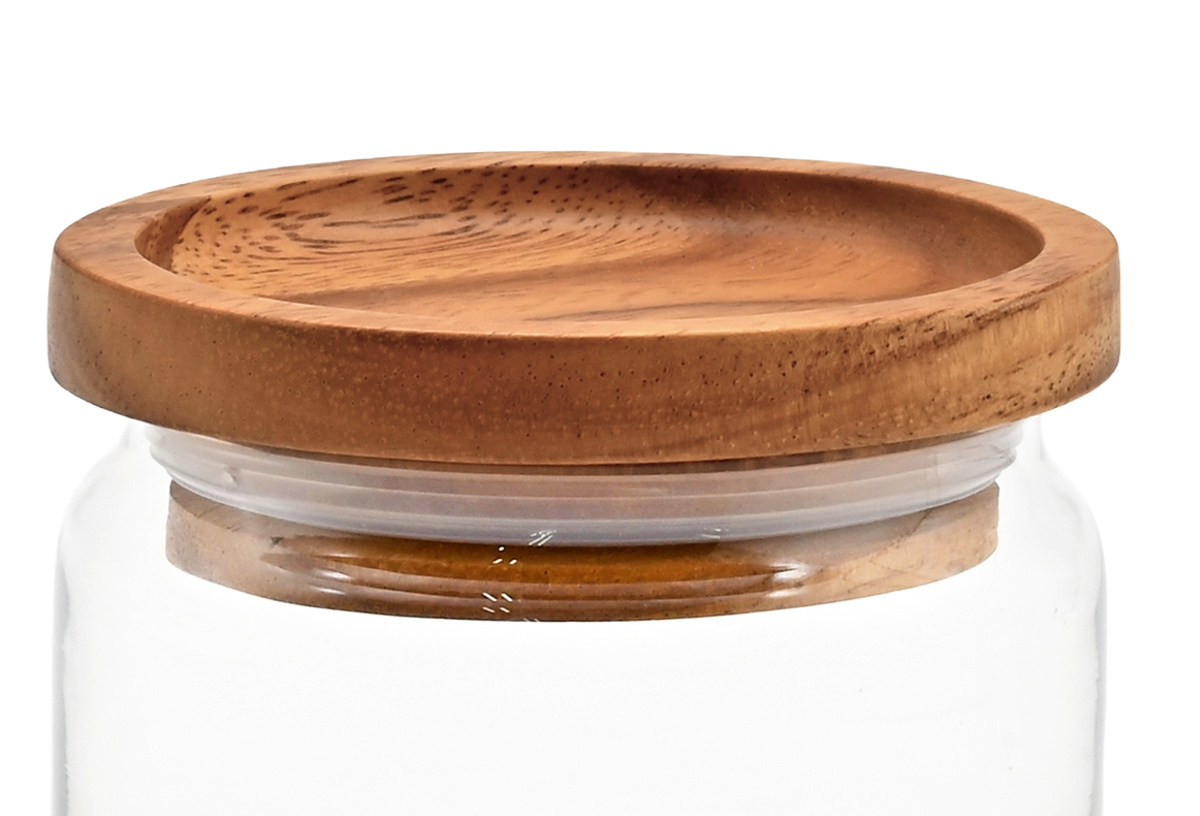 保存容器 ガラスジャー 750ml 天然木 アカシア ( キャニスター 保存瓶 ガラス 木蓋 木製フタ 密閉容器 ガラス保存瓶 びん スタッキング ガラス容器 透明 丸型 お菓子 スパイス 小物入れ おしゃれ )