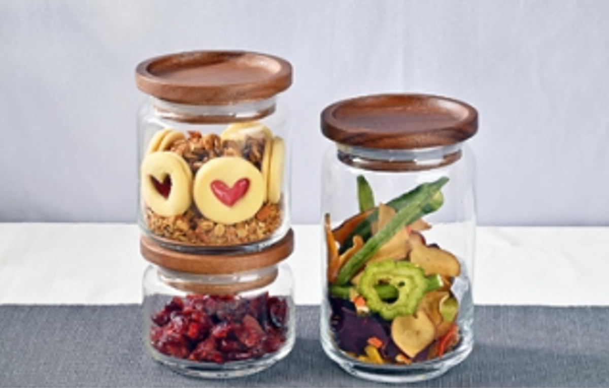 保存容器 ガラスジャー 750ml 天然木 アカシア ( キャニスター 保存瓶 ガラス 木蓋 木製フタ 密閉容器 ガラス保存瓶 びん スタッキング ガラス容器 透明 丸型 お菓子 スパイス 小物入れ おしゃれ )