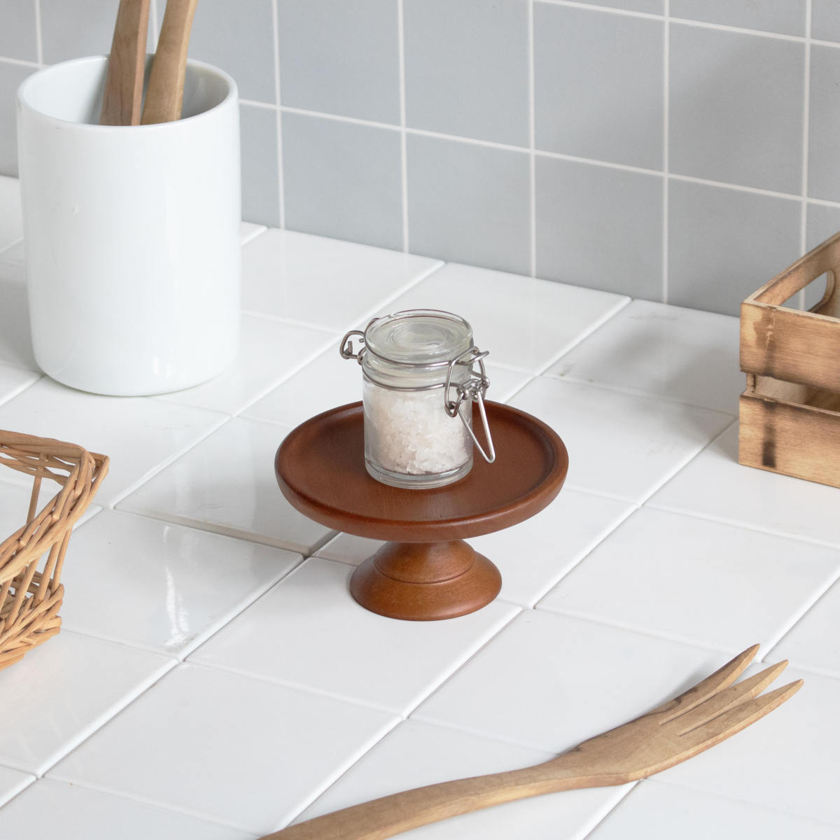 ラバーウッドコンポートディッシュ SS120 BR ( 12cm 木製 お菓子 デザート ティータイム 皿 食器 ケーキスタンド おしゃれ かわいい 北欧風 ディスプレイ )