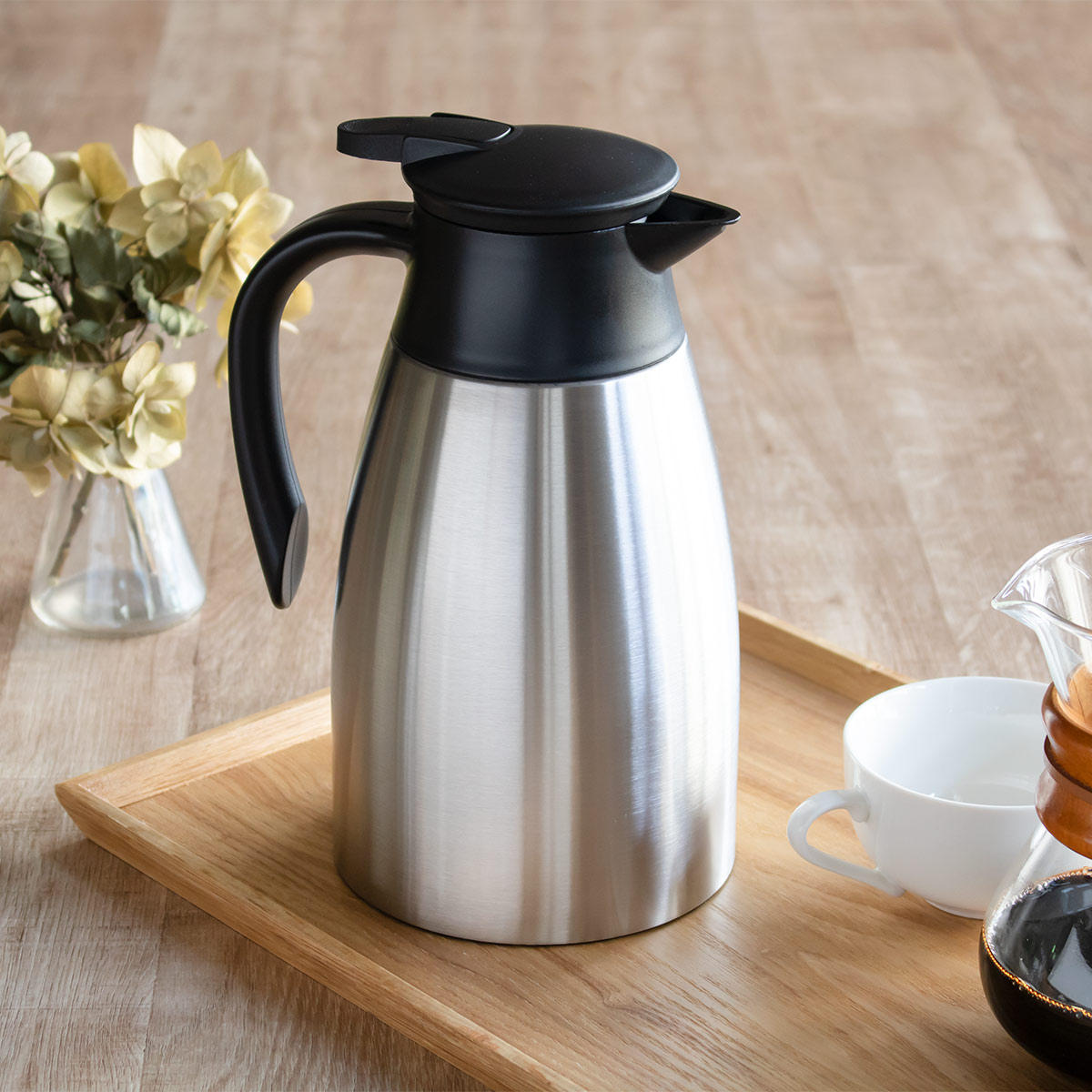 ポット 卓上ポット 1.5L 真空二重構造 ワンプッシュ ( テーブルポット 保温 保冷 魔法瓶 コードレス ステンレス 取っ手付き 卓上 ステンレスポット ピッチャー まほうびん 保温保冷 持ち手 ステンレス製 )