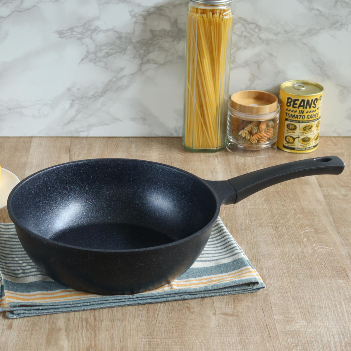 いため鍋 28cm IH対応 軽量 ダイヤモンドマーブルコーティング 深型フライパン ( 片手鍋 マーブル加工 ガス火対応 調理用品 調理器具 アルミ鍋 28センチ アルミ製 ダイヤモンドマーブル マーブルコート 深型フライパン 深型鍋 )