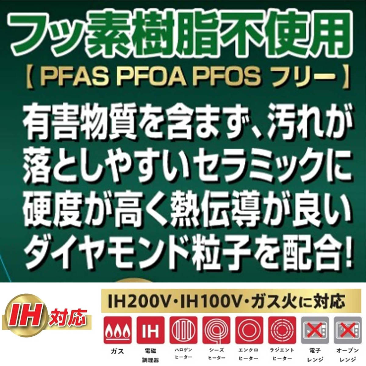 いため鍋 28cm IH対応 ダイヤモンドセラミックコート ( ガス火対応 オール熱源対応 セラミックフライパン 炒め鍋 軽い 28センチ アルミ製 直火 持ちやすい こびりつきにくい 焦げ付きにくい PFASフリー )