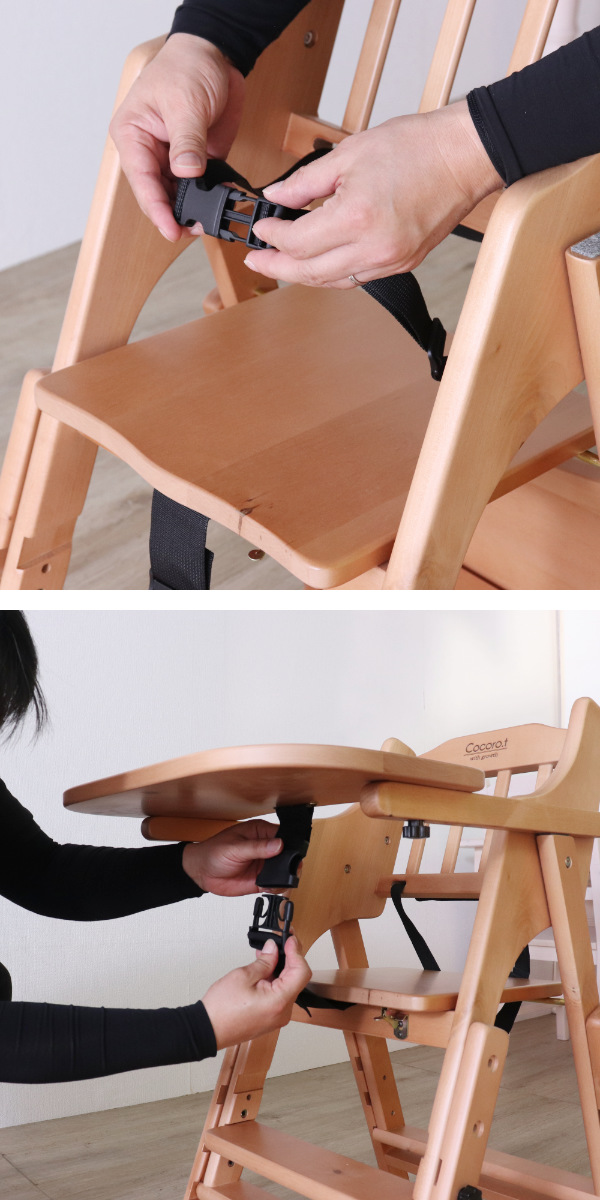 ベビーチェア 折りたたみ ベルト付 座面3段階調整 ( ハイチェア テーブル付き ベビー チェア 椅子 高さ調節 3段階 木製 天然木 完成品 ダイニング 水性塗料仕上げ 子ども 子供 赤ちゃん 座面幅 広め 大人まで使える いす イス ) 【ライトブラウン】 ライトブラウン