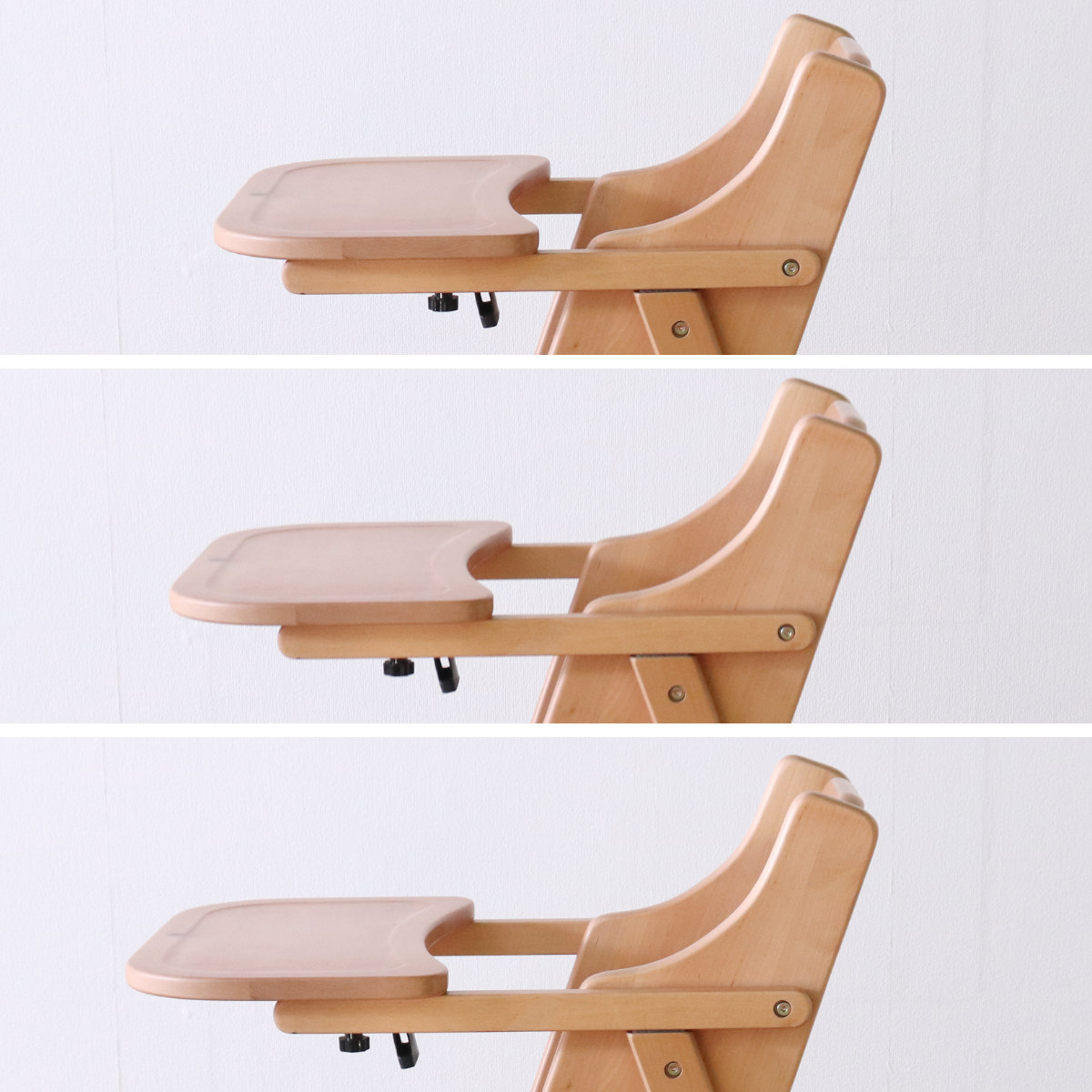 ベビーチェア 折りたたみ ベルト付 座面3段階調整 ( ハイチェア テーブル付き ベビー チェア 椅子 高さ調節 3段階 木製 天然木 完成品 ダイニング 水性塗料仕上げ 子ども 子供 赤ちゃん 座面幅 広め 大人まで使える いす イス ) 【ライトブラウン】 ライトブラウン