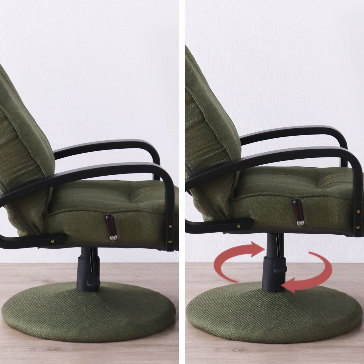 高座椅子 回転式 昇降式 ハイバック リクライニングチェア ポケットコイル ( 座椅子 回転 リクライニング 7段階 肘付き フットレスト ヘッドレスト 角度調節 高さ調整 1人掛け チェア 椅子 リラックス ファブリック ) 【グリーン】 グリーン
