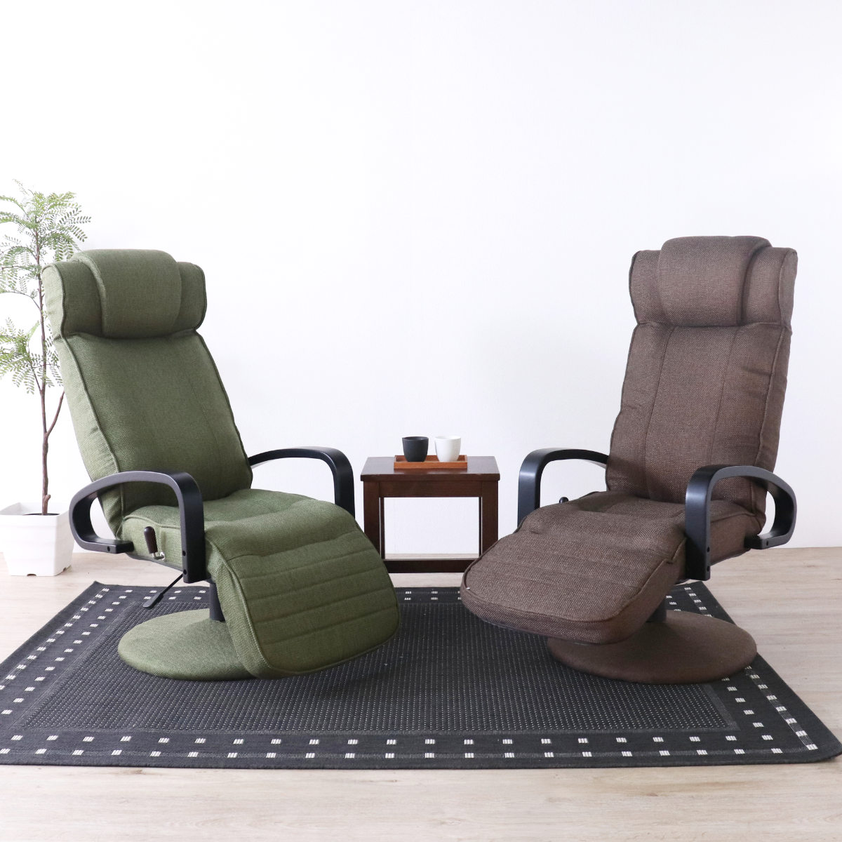 高座椅子 回転式 昇降式 ハイバック リクライニングチェア ポケットコイル ( 座椅子 回転 リクライニング 7段階 肘付き フットレスト ヘッドレスト 角度調節 高さ調整 1人掛け チェア 椅子 リラックス ファブリック ) 【グリーン】 グリーン