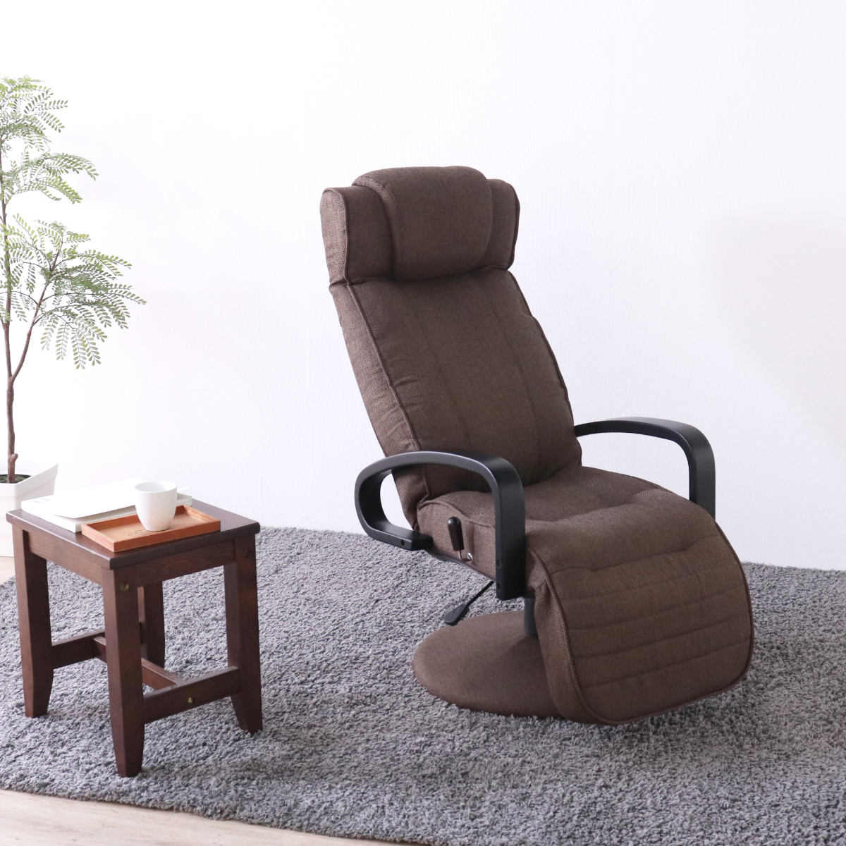 高座椅子 回転式 昇降式 ハイバック リクライニングチェア ポケットコイル ( 座椅子 回転 リクライニング 7段階 肘付き フットレスト ヘッドレスト 角度調節 高さ調整 1人掛け チェア 椅子 リラックス ファブリック ) 【グリーン】 グリーン