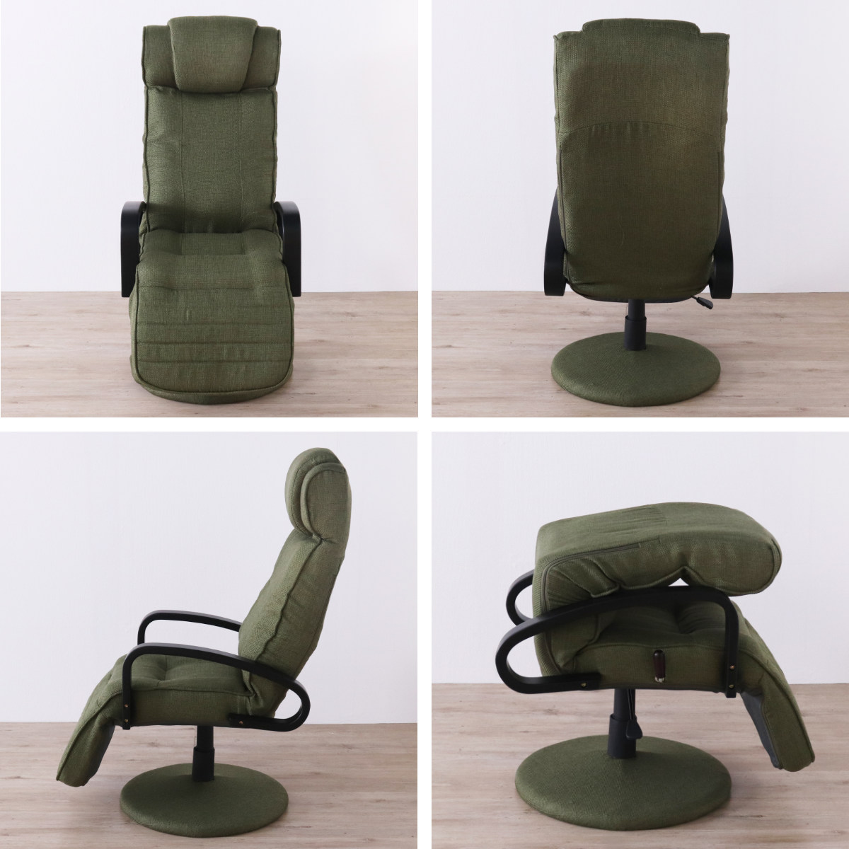 高座椅子 回転式 昇降式 ハイバック リクライニングチェア ポケットコイル ( 座椅子 回転 リクライニング 7段階 肘付き フットレスト ヘッドレスト 角度調節 高さ調整 1人掛け チェア 椅子 リラックス ファブリック ) 【グリーン】 グリーン