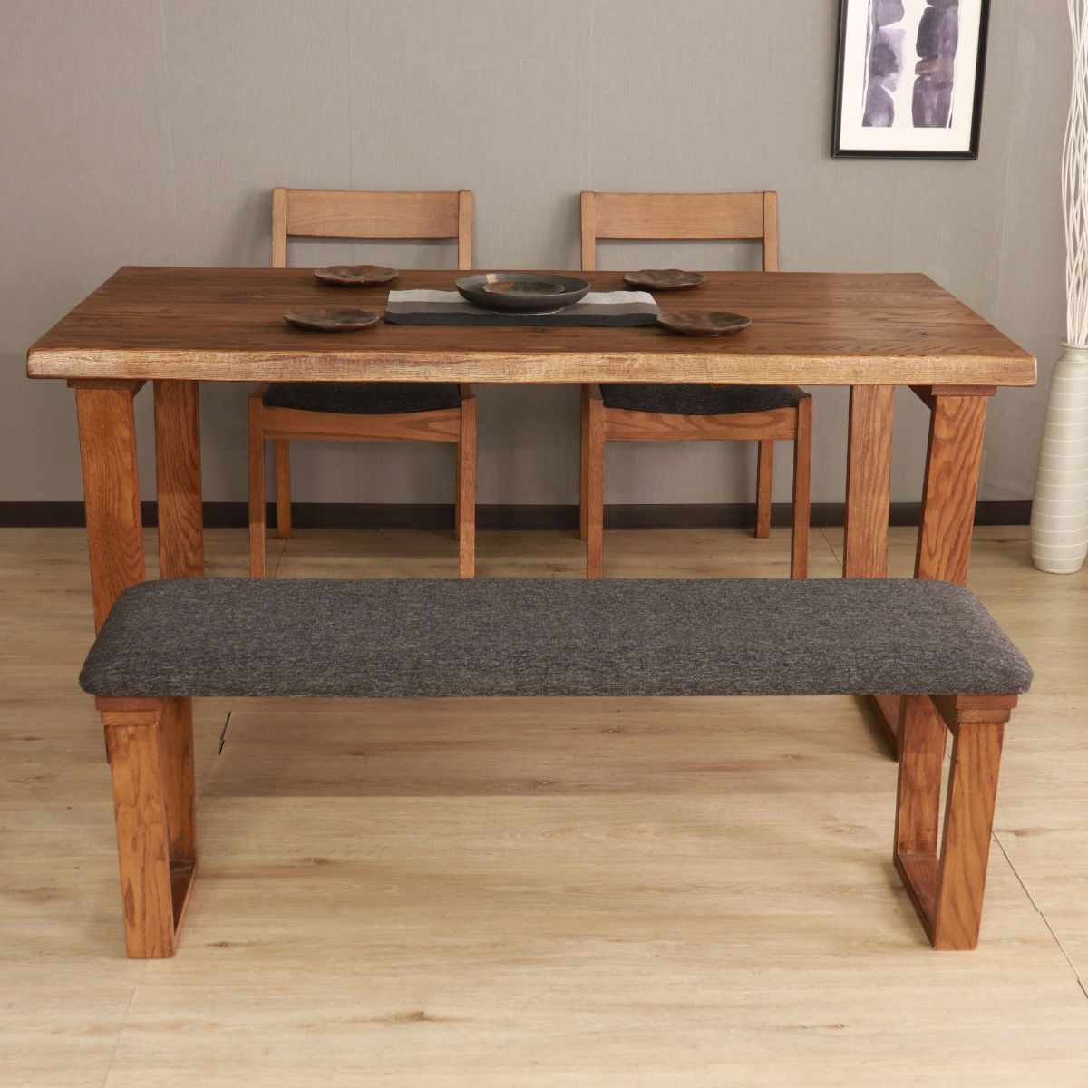 ダイニングチェア 同色2脚セット 座面高44cm デュエ2 ( オーク レッドオーク 無垢材 天然木 ナチュラル ブラウン ファブリック 布張り 木目 北欧 モダン シンプル ) 【ブラウン】 ブラウン