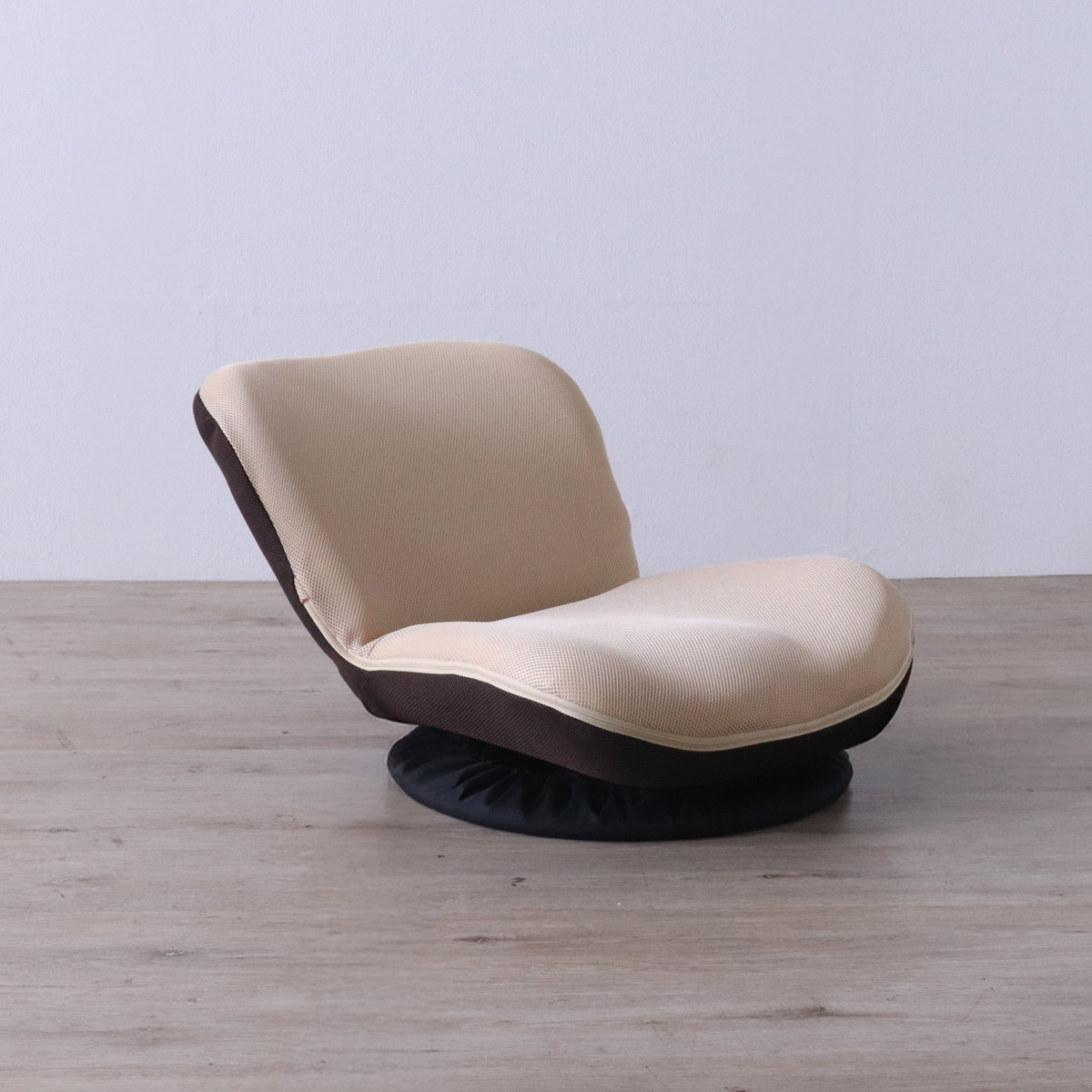 フロアチェア 回転 カム ローチェア 座椅子 ( 座いす 低い 1人掛け 椅子 チェア ソファ リクライニング 14段階 コンパクト ファブリック メッシュ 回転座椅子 ウレタン 背もたれ ) 【ベージュ】 ベージュ