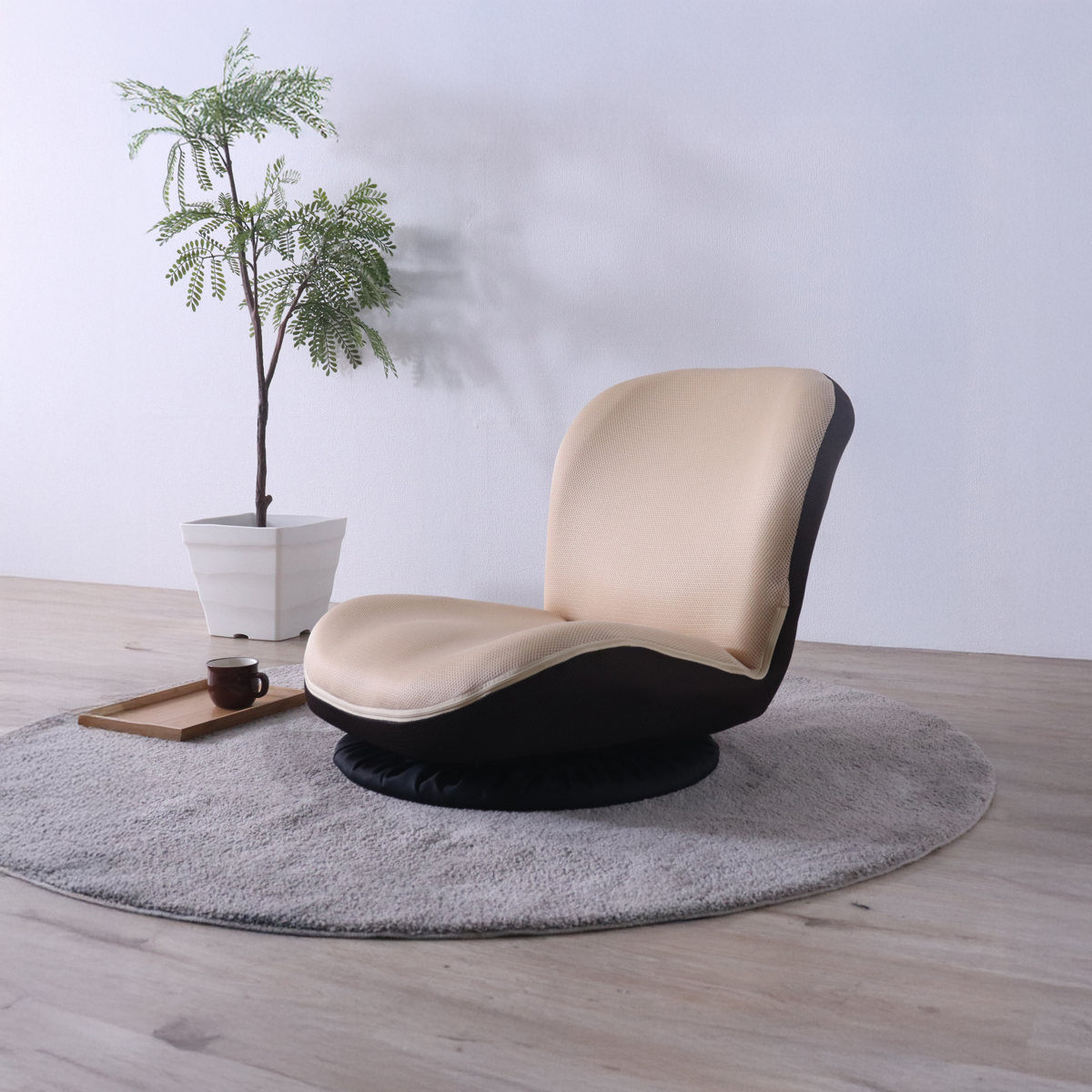 フロアチェア 回転 カム ローチェア 座椅子 ( 座いす 低い 1人掛け 椅子 チェア ソファ リクライニング 14段階 コンパクト ファブリック メッシュ 回転座椅子 ウレタン 背もたれ ) 【ベージュ】 ベージュ