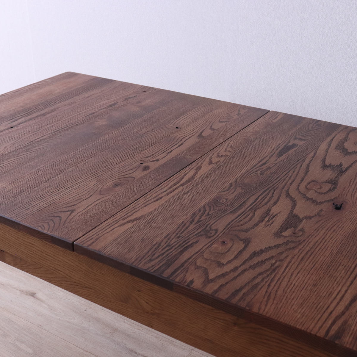 ダイニングテーブル 幅150~180cm 伸長式 レッドオーク無垢材 エクステンションテーブル ( テーブル 食卓テーブル 伸長 伸縮 長方形 天然木 木製テーブル 食卓 机 ダイニング 作業 ウッドテーブル 奥行80cm 伸縮ダイニングテーブル )