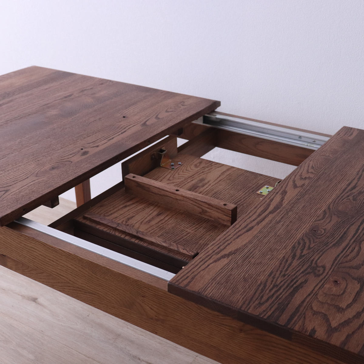 ダイニングテーブル 幅150~180cm 伸長式 レッドオーク無垢材 エクステンションテーブル ( テーブル 食卓テーブル 伸長 伸縮 長方形 天然木 木製テーブル 食卓 机 ダイニング 作業 ウッドテーブル 奥行80cm 伸縮ダイニングテーブル )