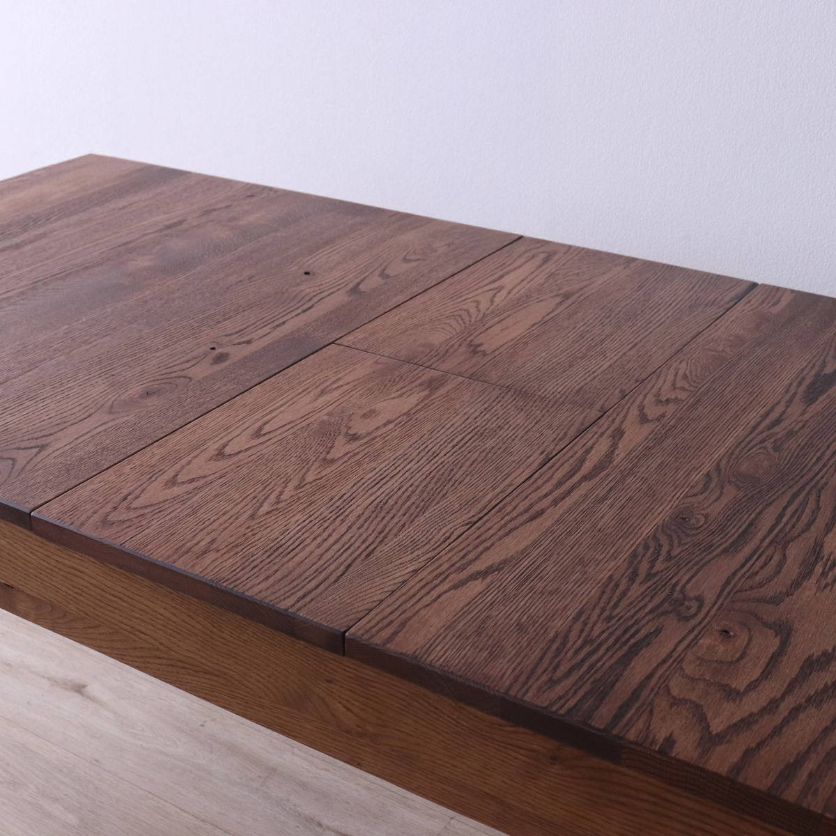 ダイニングテーブル 幅150~180cm 伸長式 レッドオーク無垢材 エクステンションテーブル ( テーブル 食卓テーブル 伸長 伸縮 長方形 天然木 木製テーブル 食卓 机 ダイニング 作業 ウッドテーブル 奥行80cm 伸縮ダイニングテーブル )