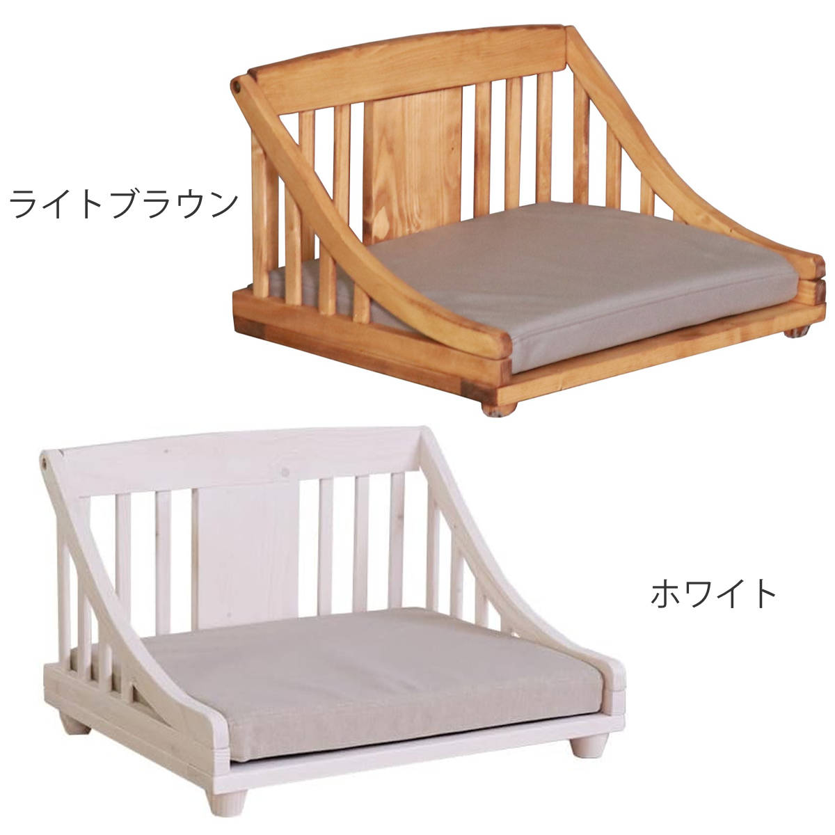 ペットベッド giocoso S 組立式 ( 犬用ベッド 猫用ベッド ペット用ベッド 木製 天然木 すのこベッド クッション付き 簡単組み立て すのこ 通気性 洗えるカバー ペット家具 ) 【ライトブラウン】 ライトブラウン