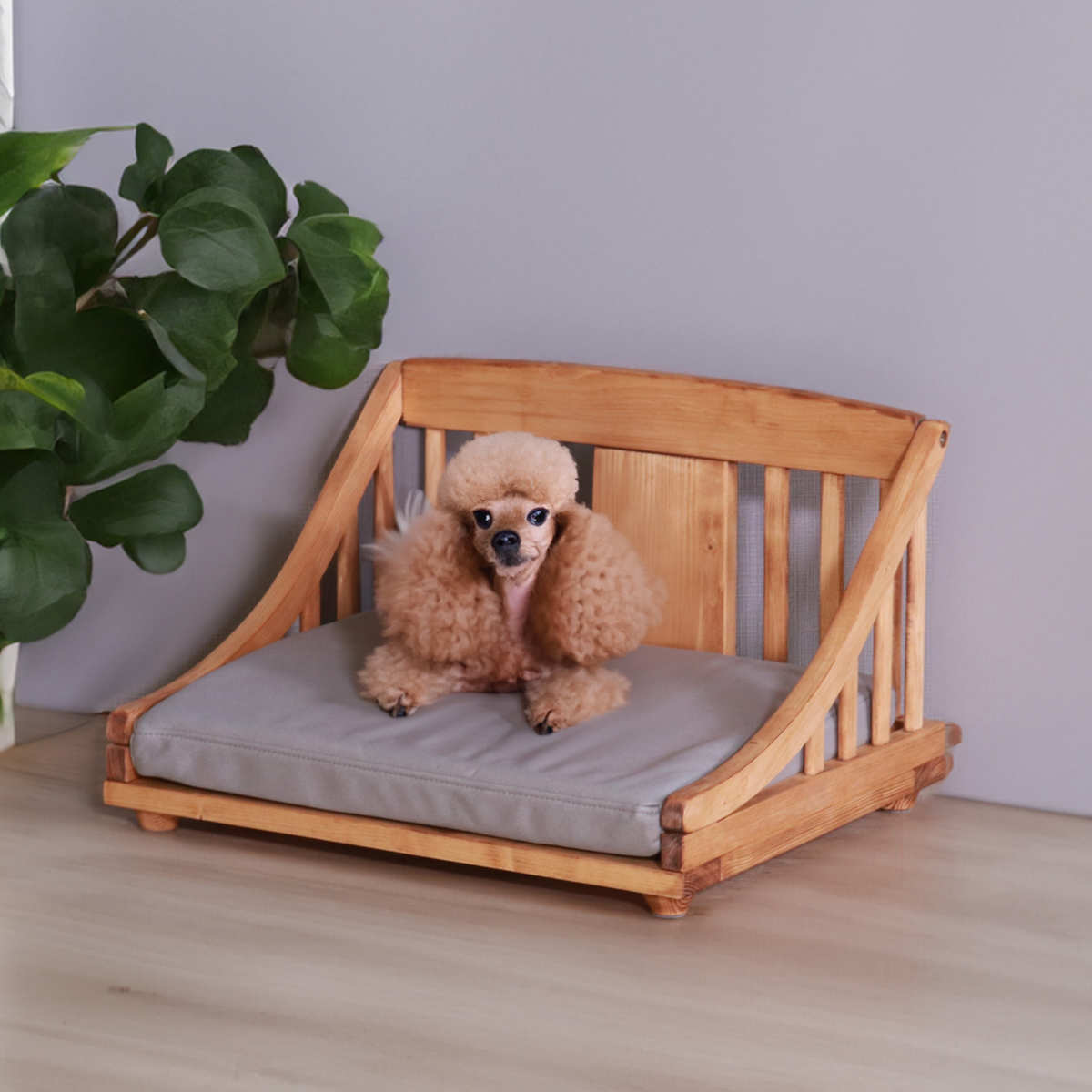 ペットベッド giocoso S 組立式 ( 犬用ベッド 猫用ベッド ペット用ベッド 木製 天然木 すのこベッド クッション付き 簡単組み立て すのこ 通気性 洗えるカバー ペット家具 ) 【ライトブラウン】 ライトブラウン