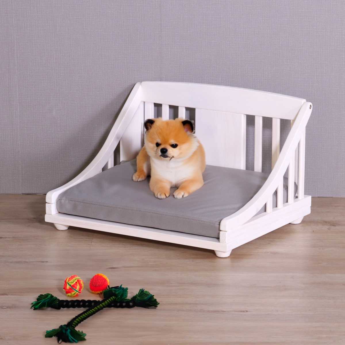 ペットベッド giocoso S 組立式 ( 犬用ベッド 猫用ベッド ペット用ベッド 木製 天然木 すのこベッド クッション付き 簡単組み立て すのこ 通気性 洗えるカバー ペット家具 ) 【ライトブラウン】 ライトブラウン