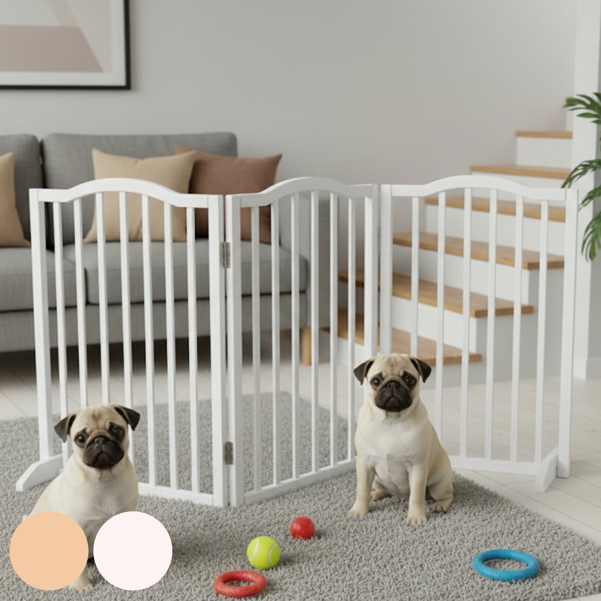 ペットフェンス 脚つき giocoso 3折れ 折りたたみ 木製 （ ペットゲート ドッグゲート ペットグッズ ペット 犬 ドッグ フェンス ゲート 柵 間仕切り 仕切り ガード 玄関 ドア 飛び出し ） 【ホワイト】