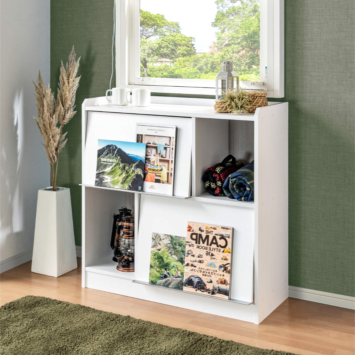 ディスプレイラック 幅88cm フラップ扉 ツートンカラー 日本製 ( ALE エール コレクションラック 棚 ラック 窓下 ディスプレイ 飾り棚 本棚 シンプル 低ホルムアルデヒド ) 【スモーキーブラウン】 スモーキーブラウン