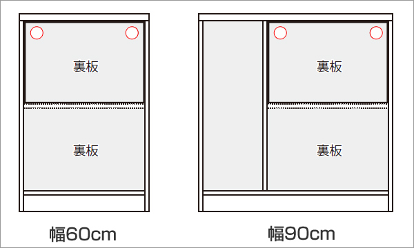オーダー窓下収納 壁面固定用穴加工 60・90cm用 扉タイプ専用 ( 加工オプション 加工 穴加工 オーダー セミオーダー オーダーメイド 収納ラック カウンター下収納 )
