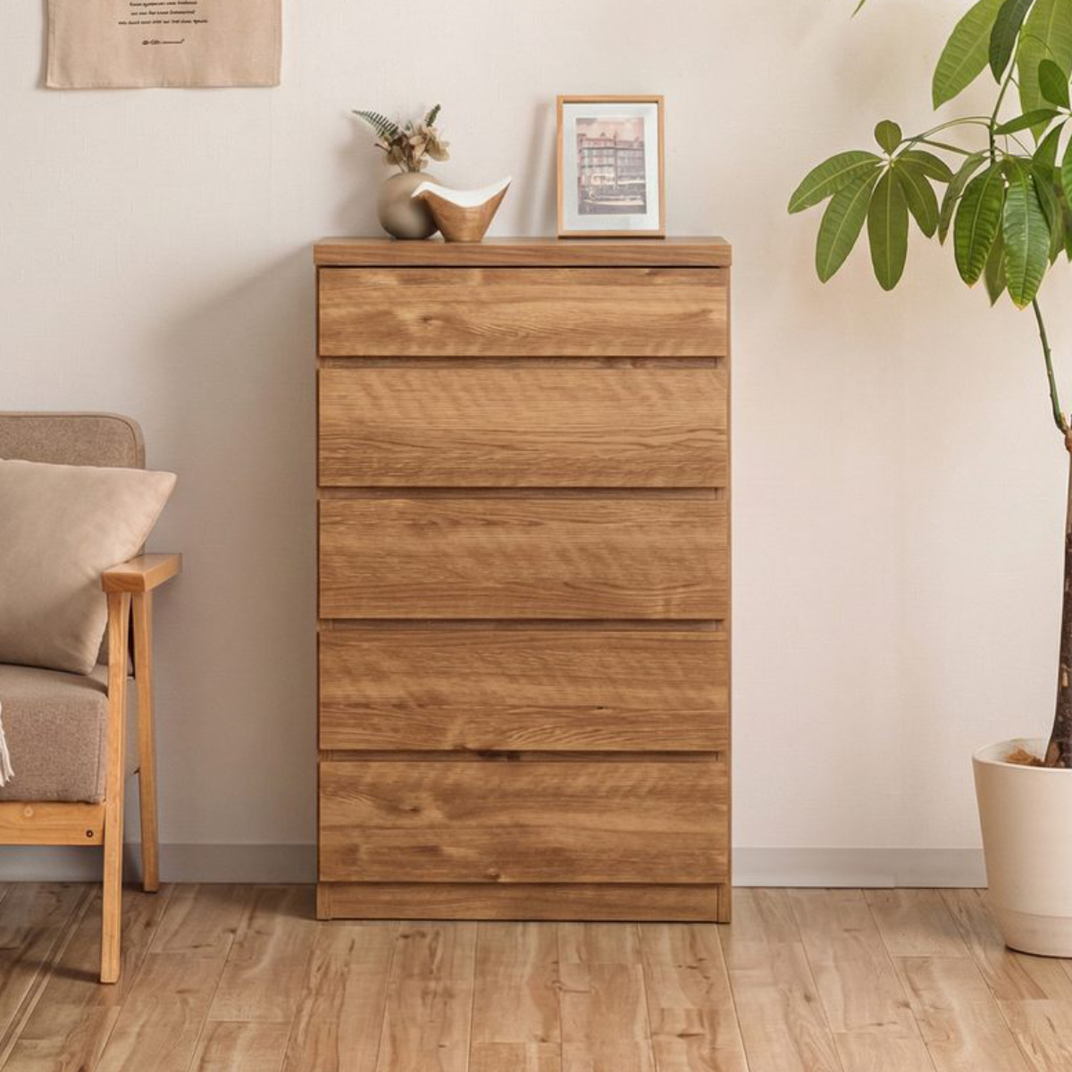 チェスト 幅60cm 5段 スリム 日本製 完成品 ( 5段チェスト たんす タンス リビングチェスト 収納 引き出し スリム 奥行30cm 薄型 木製チェスト 木製 木目 シンプル 北欧 幅60 60cm ) 【ブラック】 ブラック