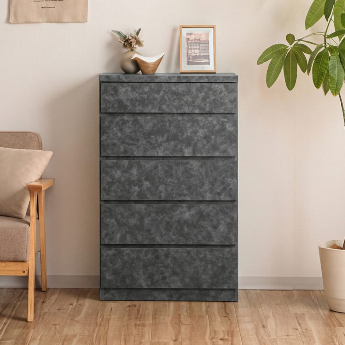 チェスト 幅60cm 5段 スリム 日本製 完成品 ( 5段チェスト たんす タンス リビングチェスト 収納 引き出し スリム 奥行30cm 薄型 木製チェスト 木製 木目 シンプル 北欧 幅60 60cm ) 【ブラック】 ブラック