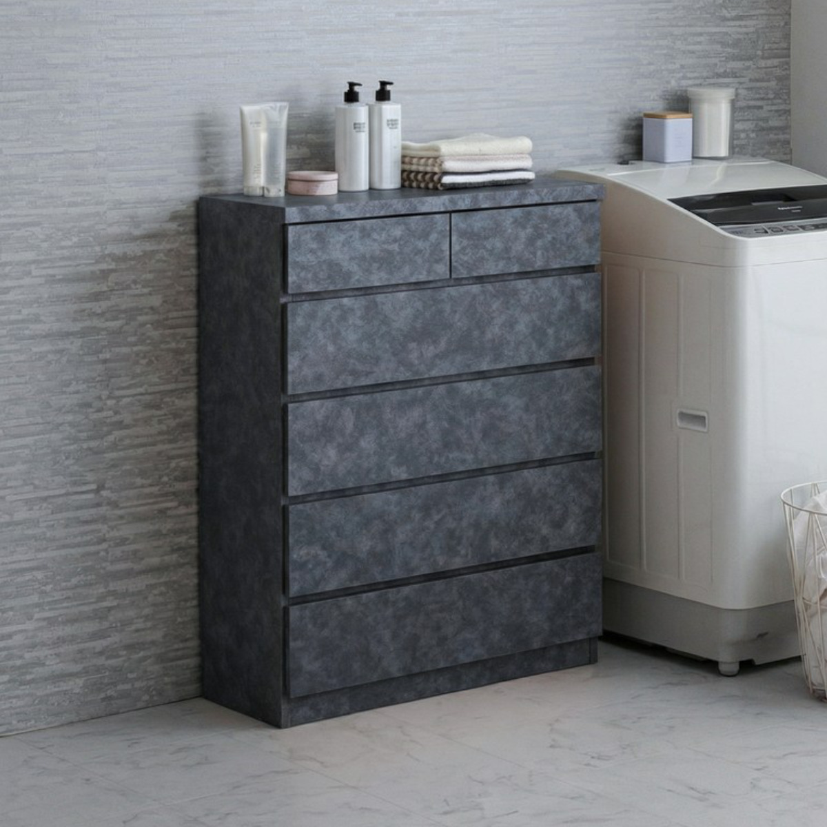 チェスト 幅75cm 5段 スリム 日本製 完成品 ( 5段チェスト たんす タンス リビングチェスト 収納 引き出し スリム 奥行30cm 薄型 木製チェスト 木製 木目 シンプル 北欧 幅75 75cm ) 【ブラック】 ブラック