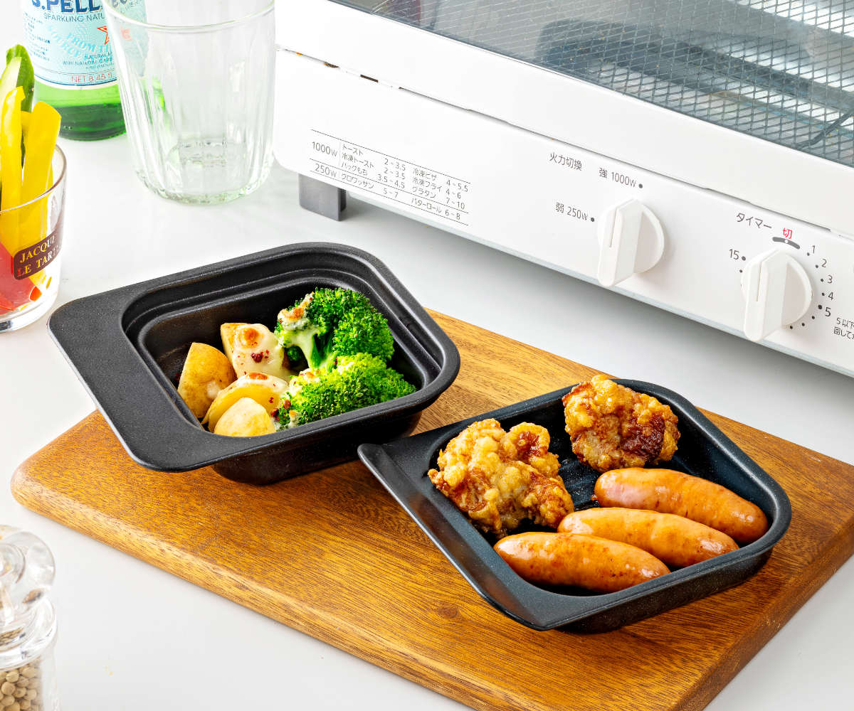 グリルプレート 4個セット 2段焼きプレート フッ素加工 デュアルプラス 日本製 ( オーブントレイ トースタープレート グリルトレイ 4個 セット 目玉焼きプレート オーブントースター 魚焼きグリル 目玉焼き アルミ 朝食 お弁当作り )