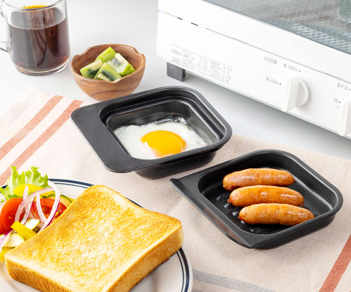 グリルプレート 4個セット 2段焼きプレート フッ素加工 デュアルプラス 日本製 ( オーブントレイ トースタープレート グリルトレイ 4個 セット 目玉焼きプレート オーブントースター 魚焼きグリル 目玉焼き アルミ 朝食 お弁当作り )